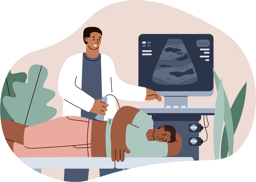 Doctor conducts an ultrasound examination flat illustration
