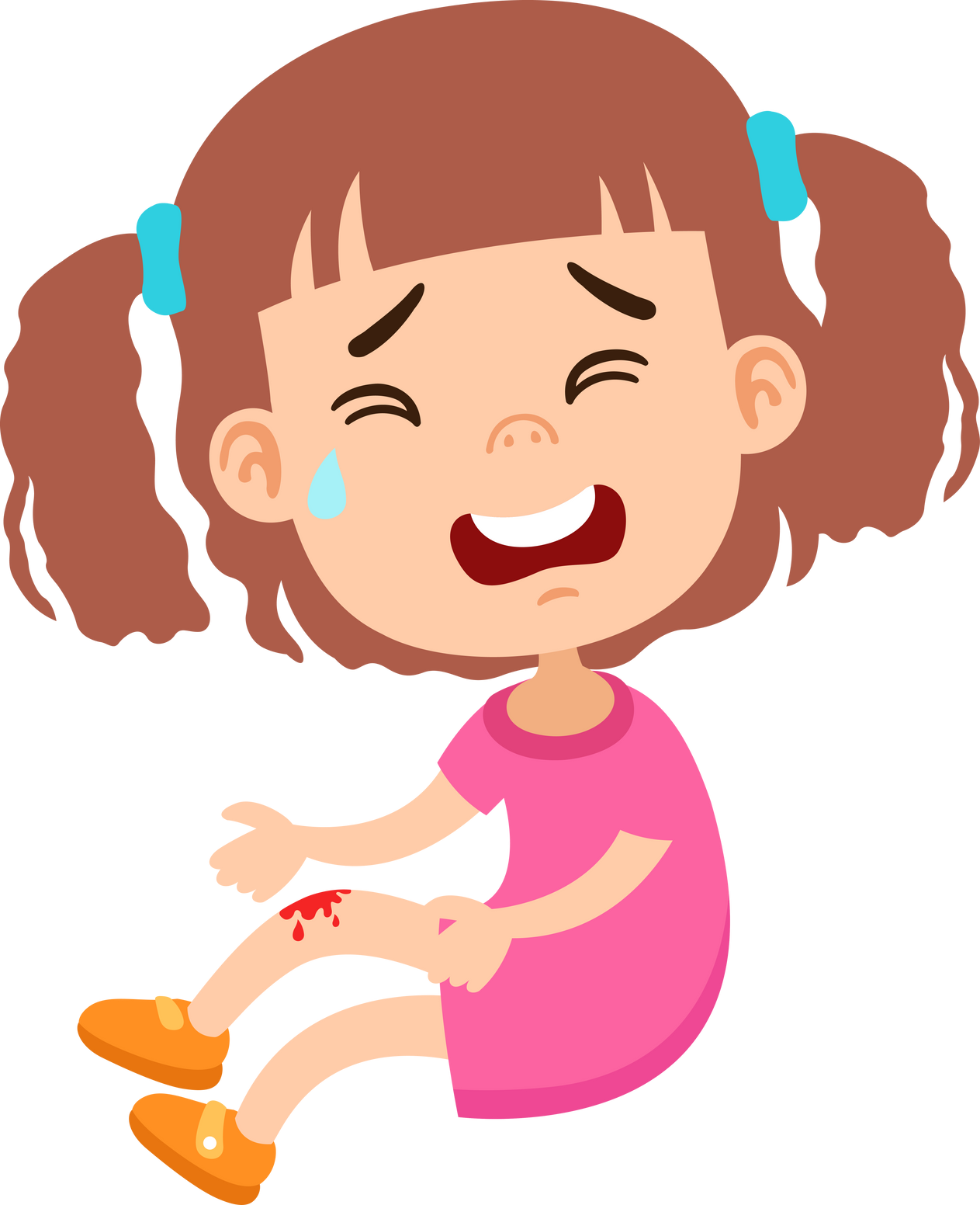 Cartoon Kid Girl Knee Hurt Bleed